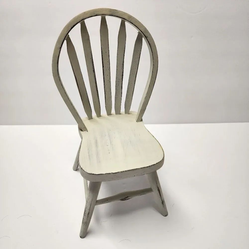 White Distressed Wooden Doll Windsor Style Chair